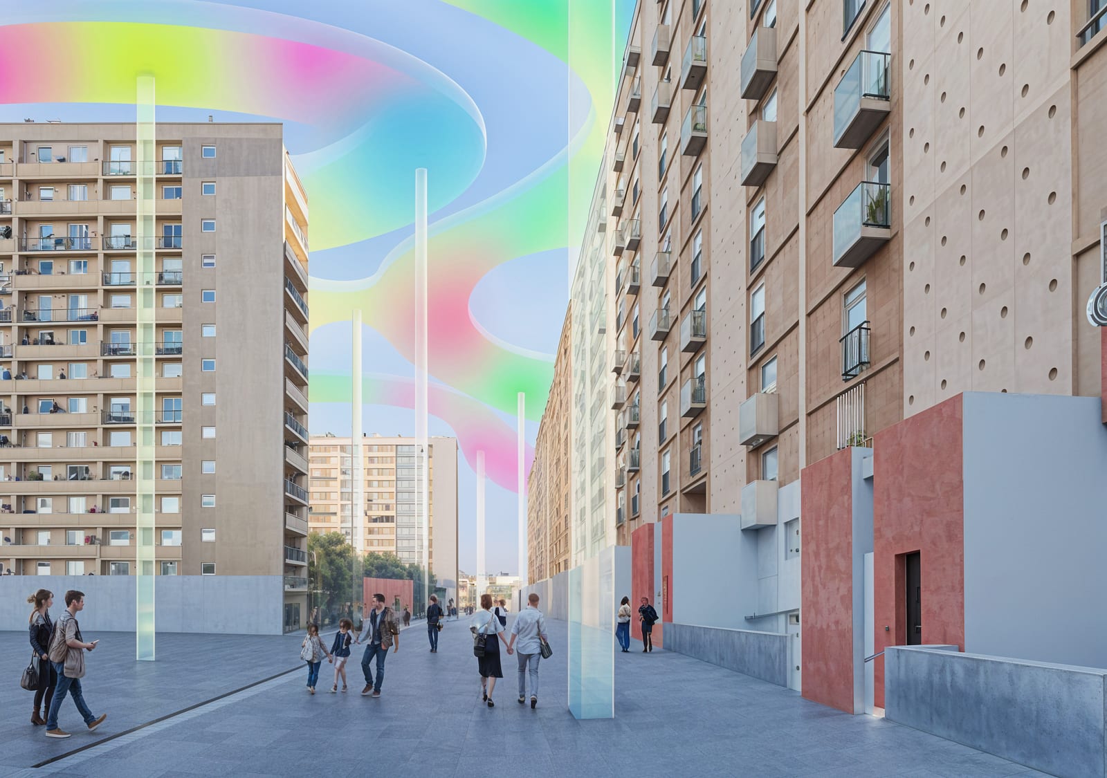 Halos intervention — atmospheric lighting installations between Marseille buildings