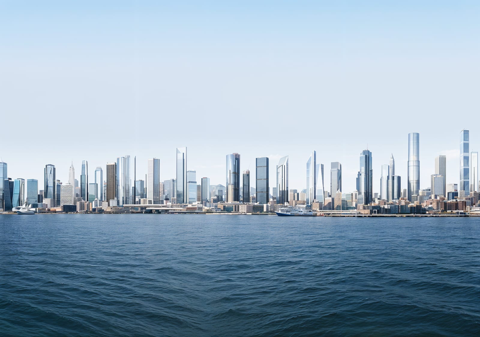 Marseille skyline with speculative tower interventions, viewed from the Mediterranean