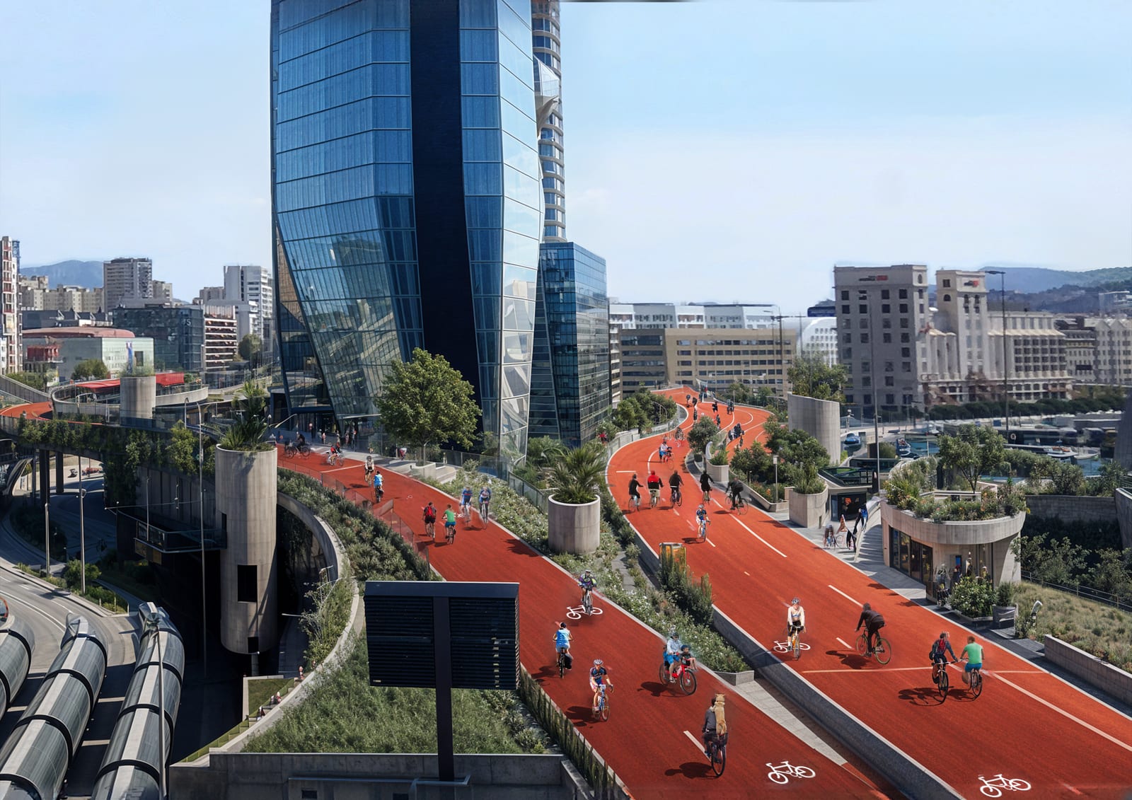 Biking Marseille — city-wide red cycling highway infrastructure