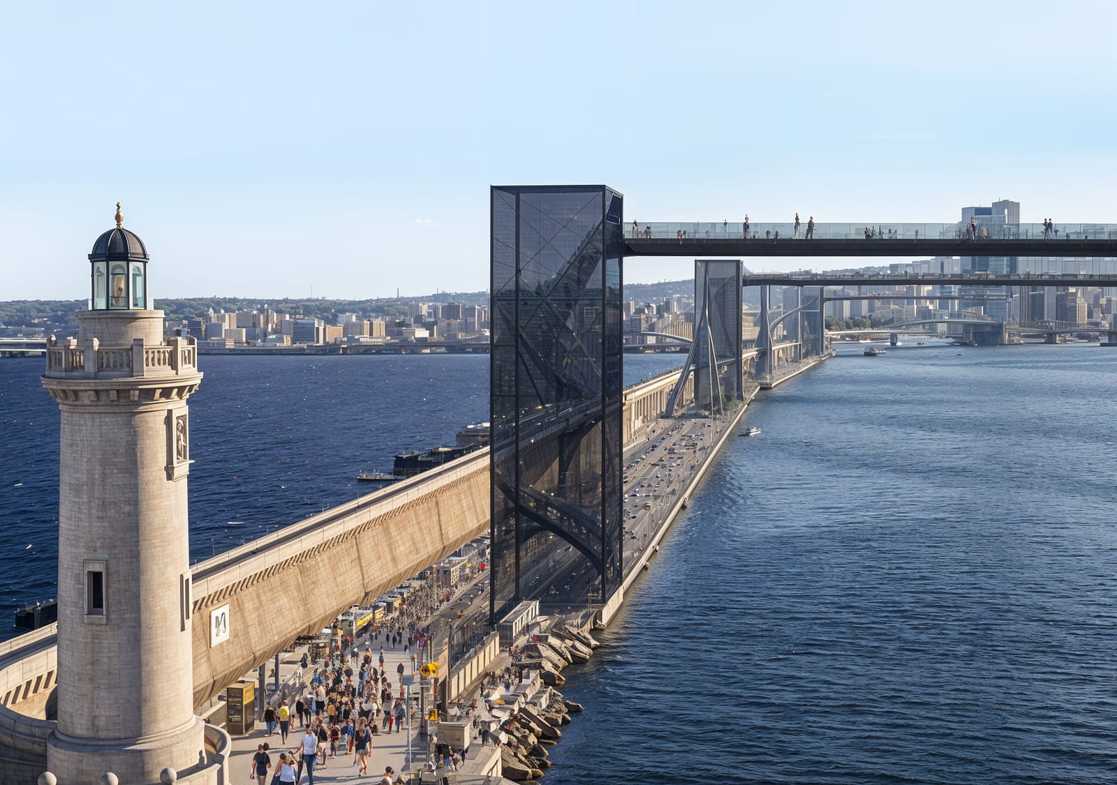 A Bridge to Algiers — elevated coastal walkway connecting Marseille to North Africa symbolically